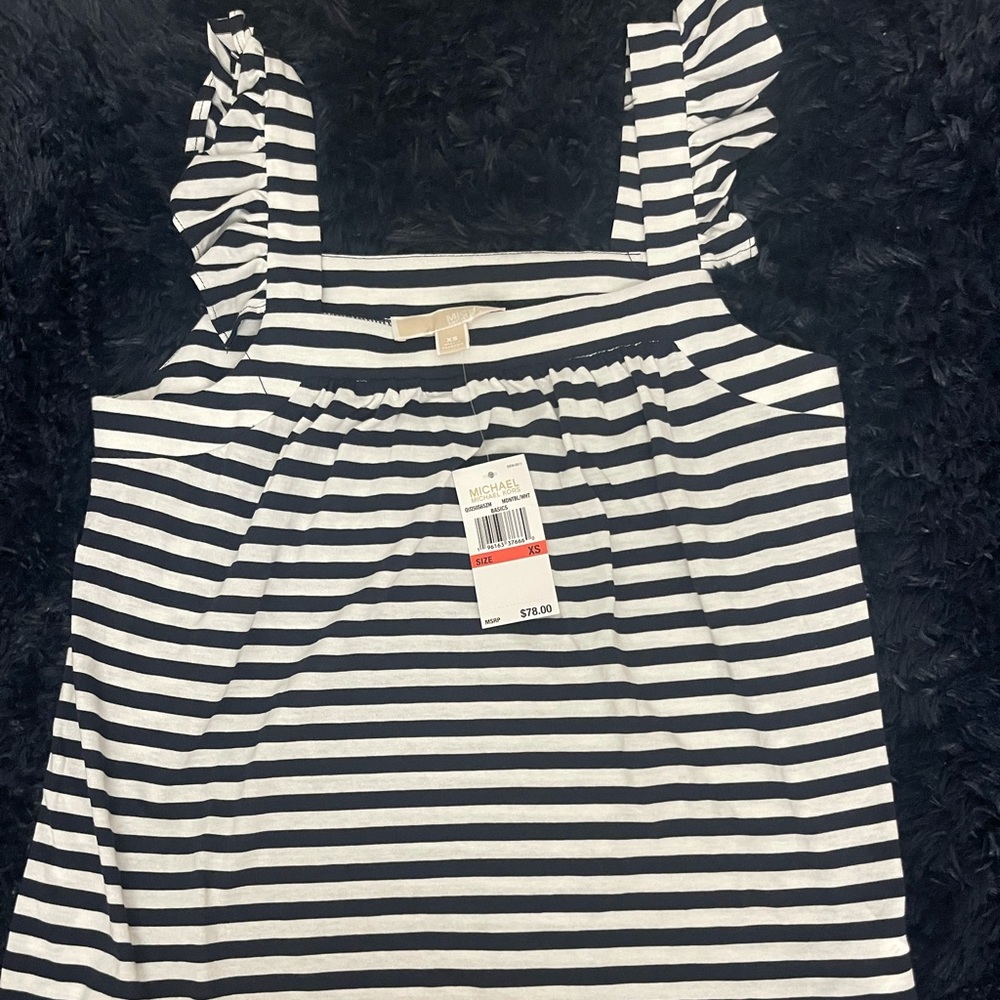 MK midnight blue and white ruffle shirt sleeve XS NWT